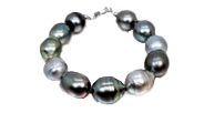 Bracelet de perles de culture de Tahiti formes baroques, couleurs multiples très beaux refelts